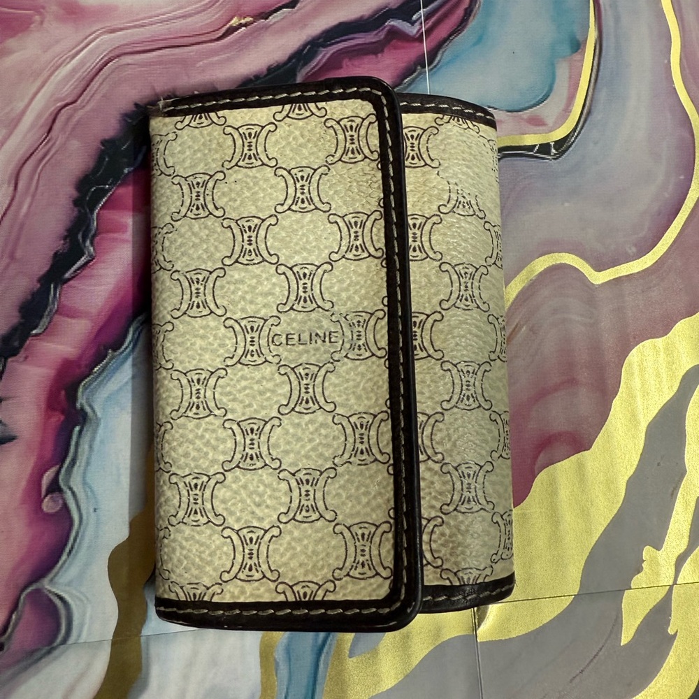 Celine Pre-Loved Monogram Cream and Brown Phone Case